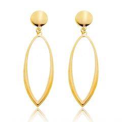 Brinco de Pêndulo Oval Liso Feminino Folheado a Ouro 18k