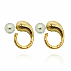 Brinco Feminino de Argola Oval Virgula Folheado a Ouro e Prata