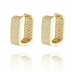 Brinco Argola Quadrada Banhado a Ouro 18k Cravejado Cristais