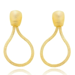 Brinco Feminino Fita Gota Banhado Ouro 18k Semijoia Dourado