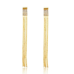 Brinco Franja Dourado Com Zircônia Cravejado Folheado A Ouro