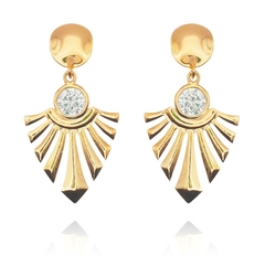 Brinco Pendente Meia Folha Com Zircônia Folheado A Ouro 18k