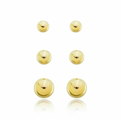 Trio de Brinco de Bolinhas Esferas Lisa Folheado a Ouro 18k