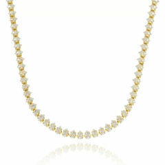 Colar Choker Riviera Baguete Cristal Gargantilha Folheada