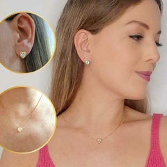 Conjunto Colar E Brinco De Coração Gargantilha Ponto de Luz - ZIARO 