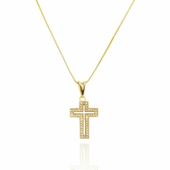 Colar Correntinha Com Pingente Cruz Crucifixo Folheado A Ouro