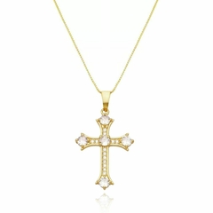 Colar Crucifixo Feminino Cravejado Zircônias Folheado A Ouro - comprar online