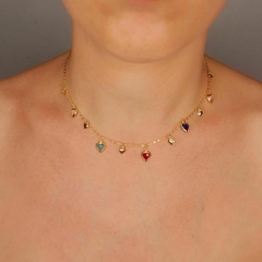Colar De Corações Coloridos Gargantilha Banhada A ouro 18k - comprar online