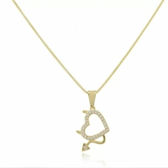 Colar Feminino Com Pingente De Coração Gatinho Folheado Ouro
