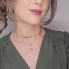 Colar Nossa Senhora Com Zircônias Cravejado Folheado A Ouro - ZIARO 