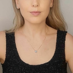 Conjunto Colar e Trio Brincos Ponto de Luz Coração Folheado - loja online