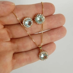 Conjunto Brinco E Colar Cravejado Azul Marinha E Cristal na internet