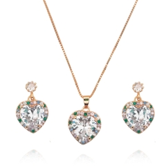 Conjunto Colar e Brinco De Coração de Zircônia e Cristais