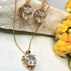 Conjunto Colar e Brinco De Coração de Zircônia e Cristais - loja online