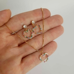 Conjunto Colar E Brinco Coração Ponto de Luz Banhado A Ouro na internet