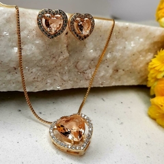 Conjunto Colar e Brinco De Coração de Zircônia e Morganita - comprar online