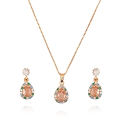 Conjunto Gota de Morganita Cravejado com Zircônias Coloridas