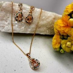 Conjunto Gota de Morganita Cravejado com Zircônias Coloridas - comprar online