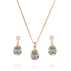 Conjunto Gota Cravejado com Zircônias Coloridas e Azuis
