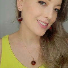 Conjunto Brinco e Colar De Cereja Gargantilha Banhado Ouro 18k - ZIARO 