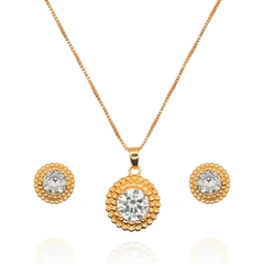 Conjunto Colar e Brinco Cravejado Ponto De Luz Banhado A Ouro