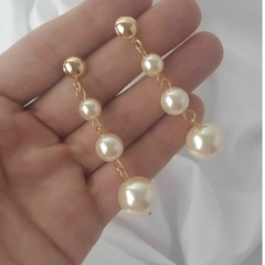 Brinco Feminino Pendente De Pérola Longo Folheado A Ouro 18k - loja online