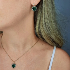 Conjunto Colar E Brinco De Coração Cravejado Turmalina Verde na internet