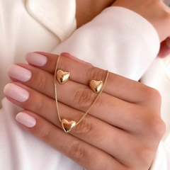 Conjunto Colar E Brinco De Coração Liso Banhado A Ouro 18K - comprar online