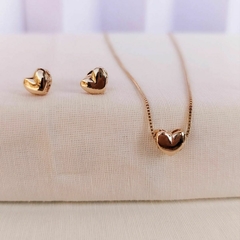 Conjunto Colar E Brinco De Coração Liso Banhado A Ouro 18K na internet