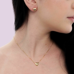 Conjunto Colar E Brinco De Coração Liso Banhado A Ouro 18K - ZIARO 