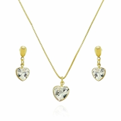 Conjunto Colar Brinco Coração Antialergico Folheado A Ouro