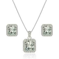 Conjunto Colar E Brinco Quadrado Cristal Banhado Ouro Branco - comprar online