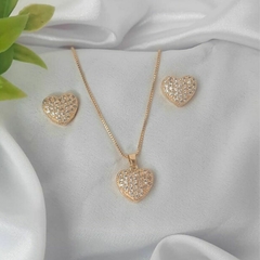 Conjunto Coração Colar E Brinco Gargantilha Folheado A Ouro - loja online