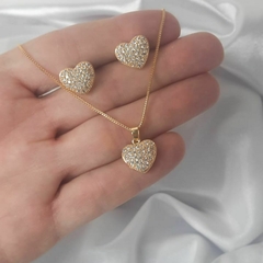 Conjunto Coração Colar E Brinco Gargantilha Folheado A Ouro na internet