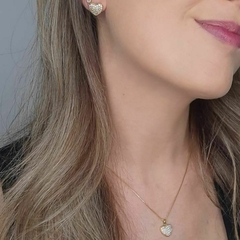 Imagem do Conjunto Coração Colar E Brinco Gargantilha Folheado A Ouro