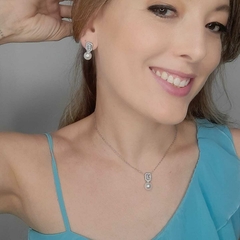 Conjunto Colar e Brincos de Perola Com Cristal Cravejado - ZIARO 
