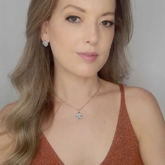 Conjunto Colar E Brinco Quadrado Cristal Banhado Ouro Branco na internet