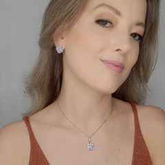 Conjunto Colar E Brinco Quadrado Cristal Banhado Ouro Branco - loja online