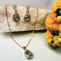 Conjunto Gota Cravejado com Zircônias Coloridas e Azuis - comprar online