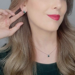 Conjunto Colar e Brinco Gota Esmeralda Banhado a Ouro Branco - loja online
