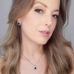 Conjunto Colar E Brincos Gota Com Pedra Verde Esmeralda - ZIARO 