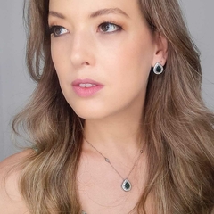 Conjunto Colar E Brincos Gota Com Pedra Verde Esmeralda - comprar online
