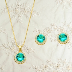 Conjunto De Colar E Brinco Cravejado Turmalina E Cristal - loja online