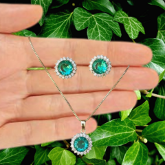 Conjunto De Colar E Brinco Cravejado Turmalina E Cristal - ZIARO 