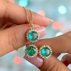 Conjunto De Colar E Brinco Cravejado Turmalina E Cristal na internet