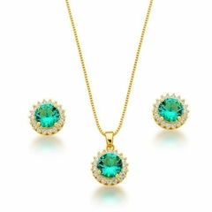 Conjunto De Colar E Brinco Cravejado Turmalina E Cristal - comprar online