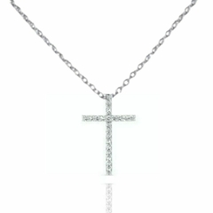 Colar Crucifixo Cravejado Zircônias Banho de Ródio Branco - comprar online