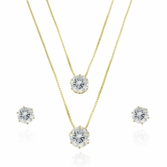Conjunto Colar Duplo e brinco Ponto De Luz Folheado A Ouro