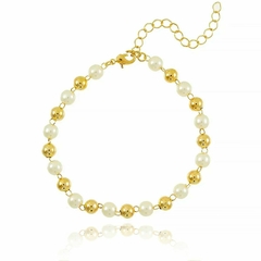 Pulseira Dourada De Esferera E Perolas Banhado a Ouro 18k