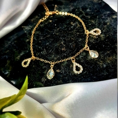 Pulseira Com Pingentes De Zircônia Bracelete Folheado a Ouro - comprar online